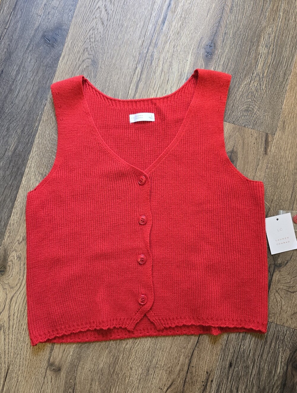 NWT LC Lauren Conrad Red V-Neck Button Knit Tank Vest
